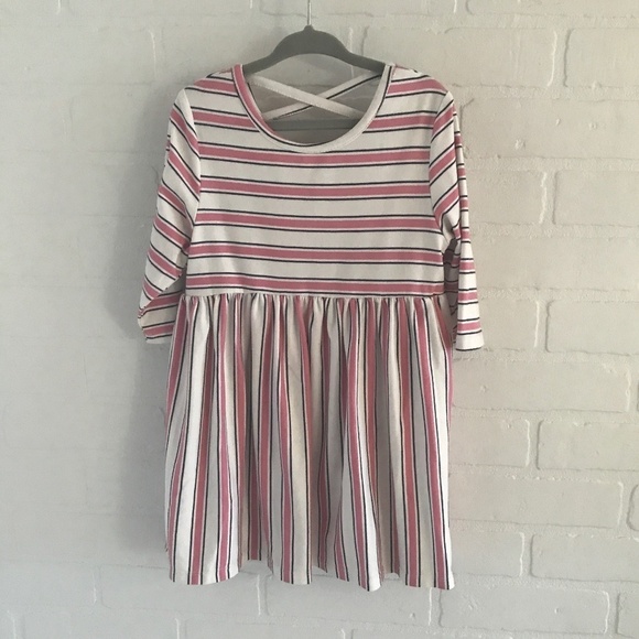 MumuCoco Girl’s dress/tunic Lovely Striped 3/4 sleeve Pink Cream Coastal 4T - Picture 2 of 6